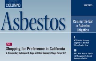 The cover of the book 'asbestos - shopping for preference in california litigation'.