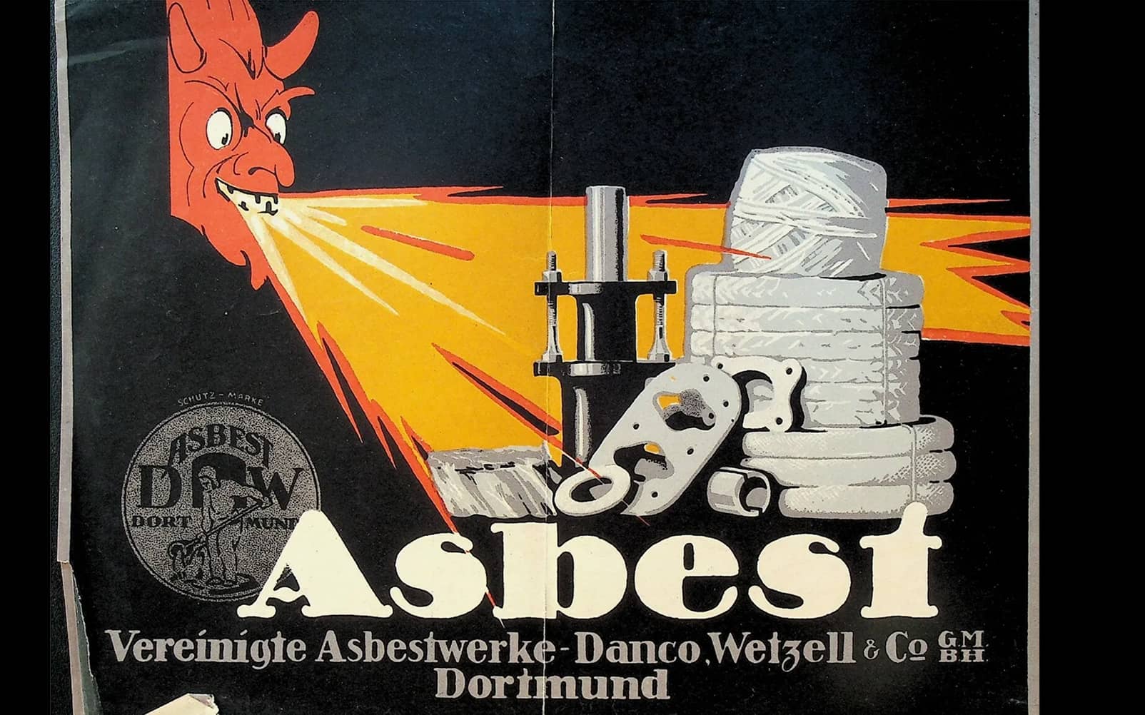 Asbestos fireproof materials poster.